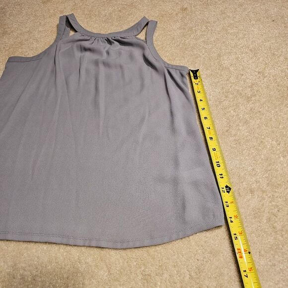 Express Chiffon Front Smocked Goddess Neck Tank Top Grey Silver Medium - Picture 3 of 11